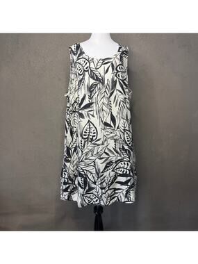 Tahari 100% Linen Tropical Leaf Print Sleeveless Shift Dress Plus 2X